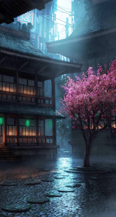 场景插画 壁纸 雨