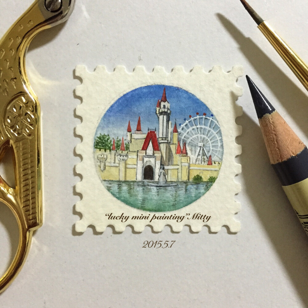【lucky mini painting】Day 5.8～邮票形式演绎的mini画～游乐场是最最开心的地方～那里可以找到最单纯的快乐～size：27*27mm