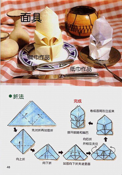 餐厅口布/餐巾/毛巾/手帕创意折叠：面具