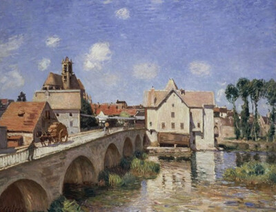  《莫瑞桥》在漫长岁月里，常常由于经济原因，西斯莱及其家人被迫在巴黎周围的乡镇之间过着居无定所的生活。1882年9月，画家及其妻子和孩子们再次搬家，来到鲁安河畔的莫瑞。这虽然不是他们最后一次搬迁，但他却把那…