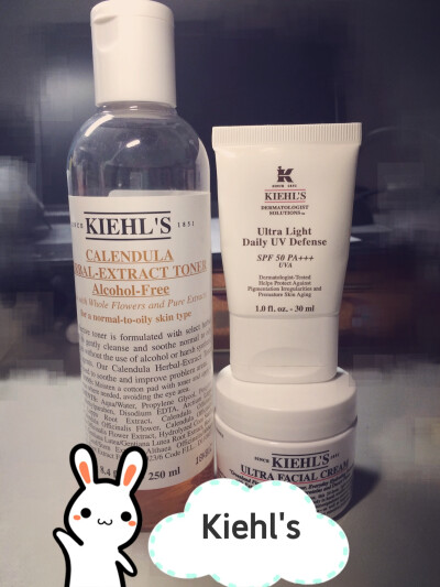 #安利好货#一直很喜欢Kiehl's家的产品~~金盏花水适合大油皮，干净清爽；防晒霜的防晒效果亲测有效，唯一不足的就是涂在脸上太白了←_←；高保湿面霜夏天用太油但秋冬季超级好用，强风干燥天什么的都不是问题，起皮了…