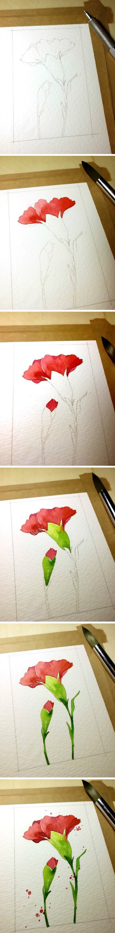 手绘花朵教程。