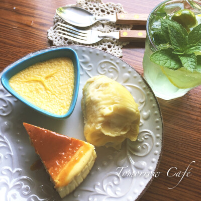 #【Teatime】# Tomorrow teatime . 【Mojito+芝士蛋糕+榴莲布蕾+超香甜新鲜榴莲】