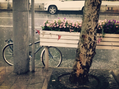 下雨的城市清晨，街道一角，是不是像极了香港的老电影，有王家卫式的后现代情怀