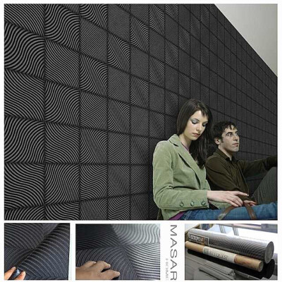 意大利进口3D立体防水壁纸 黑色方块皮纹 凹凸厚重墙纸客厅背景墙 家居设计 简约现代
