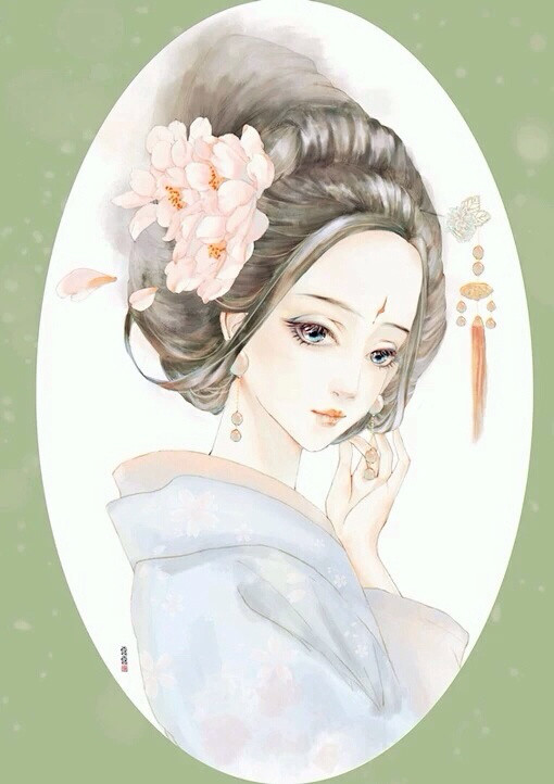 闭月羞花，古装美人，插画手绘