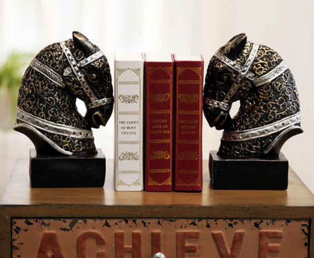 橡树庄园 马头书挡书靠书立 高端创意书房摆件 马到成功装饰摆件