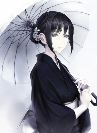 古风 唯美 二次元 插画 手绘 和服 油纸伞