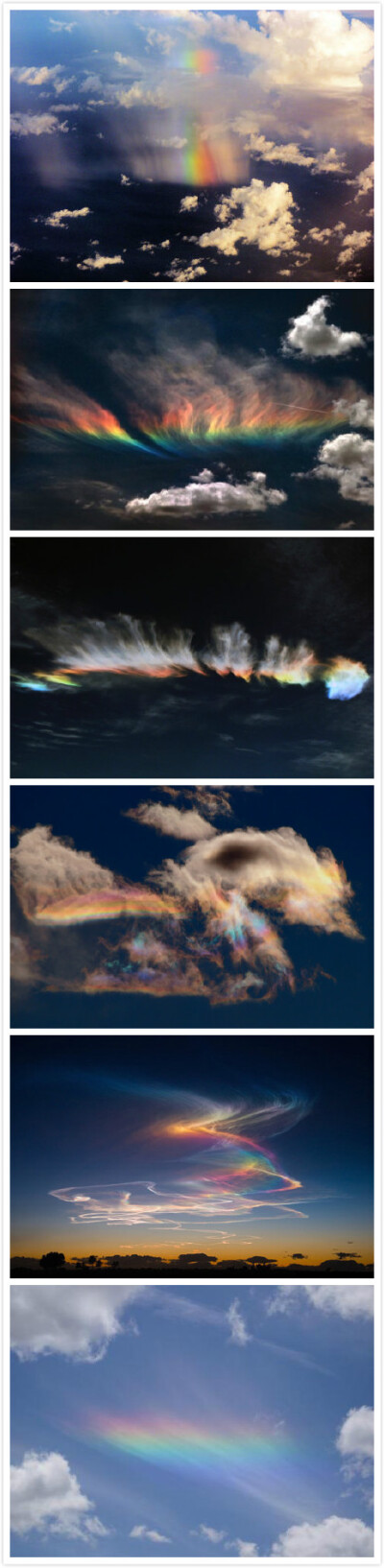 汤主nubbsgalore分享“火彩虹” 系列照片，火彩虹又名环地平弧（circumhorizontal arc），当高空卷云层达到足够高度，且太阳照射卷云层中的冰晶的角度正好为58度时发生的折射罕见现象