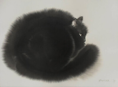 来自塞尔维亚艺术家 Endre Penovác绘制的神秘水彩猫，完全模仿毛皮的质感。