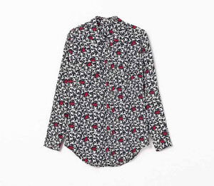 欧美 仙鹤 双口袋真丝长袖衬衫