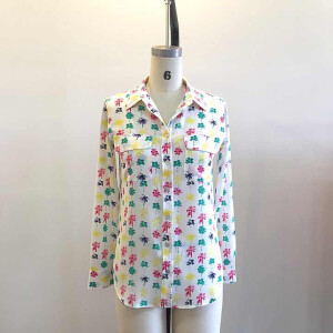 2015新款 椰树印花真丝长袖衬衫