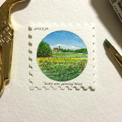 【lucky mini painting】Day 5.20～邮票形式演绎的mini画～把以前的作品用 mini画画出来～很可爱～520有爱的一天～size：28*28mm 微博：Mitty爱画画的米蒂