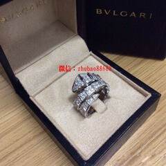 BVLGARi18K金钻石宝格丽蛇形戒指白金满钻石戒指二圈三圈正品
