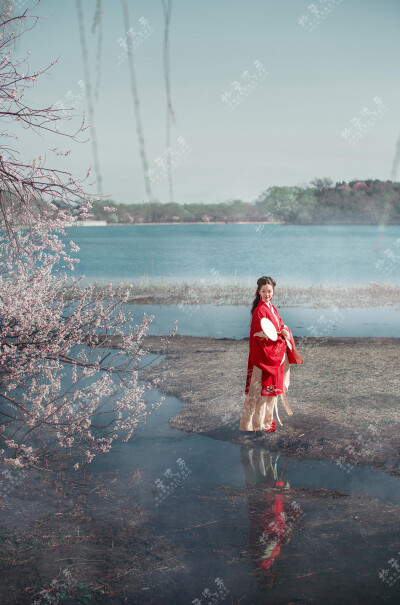 【西堤桃花】轻舟飞渡，再踏西堤路。春风十里桃花，柳丝绿到天涯。玉兰新盏胜雪，衔泥燕子人家。【转载需授权】摄影@粉黛流芳中国古典服饰艺术摄影