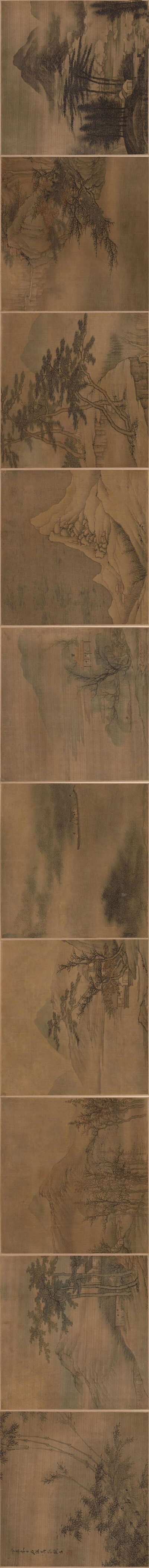 【国画1745】清 高岑《山水画》（十册）—— 纸本设色，清代高岑国画作品，现藏美国大都会艺术博物馆。