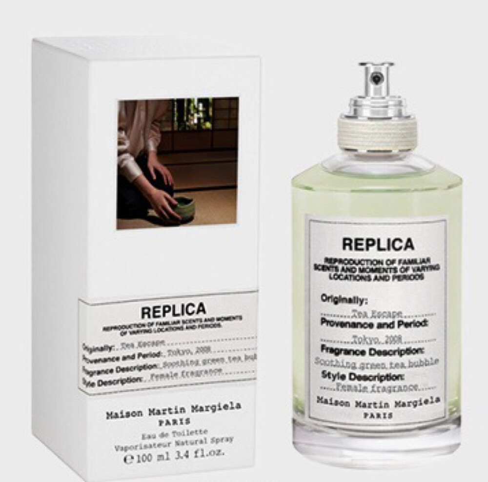 Maison Martin Margiela Replica Tea Escape香水，100ML。茶香。前调除了绿茶的清香更多的是像普洱茶的那种厚重，后调也是让人安心的味道。