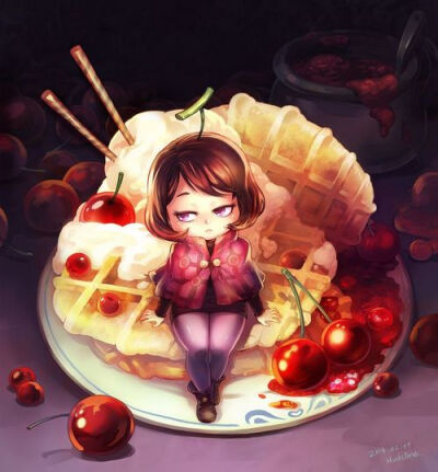 韩国女插画师Mushstone作品《Cherry jam fairy》樱桃酱小仙女