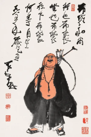 水墨画 布袋和尚 水墨画シリーズ（27） 禅画・布袋和尚 2題 : 四季の花図鑑
