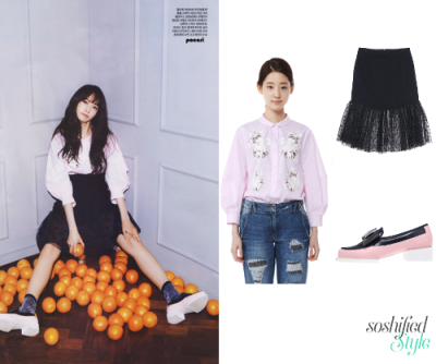 O’2nd: Eight Blouse @ skfashionmall.com ￦238,000 Bruno Skirt @ skfashionmall.com ￦198,000 Ribbon Loafer Shoes @ skfashionmall.com ￦318,000