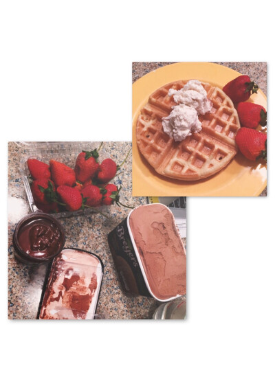 Vanilla ice cream + whole wheat waffle + strawberry