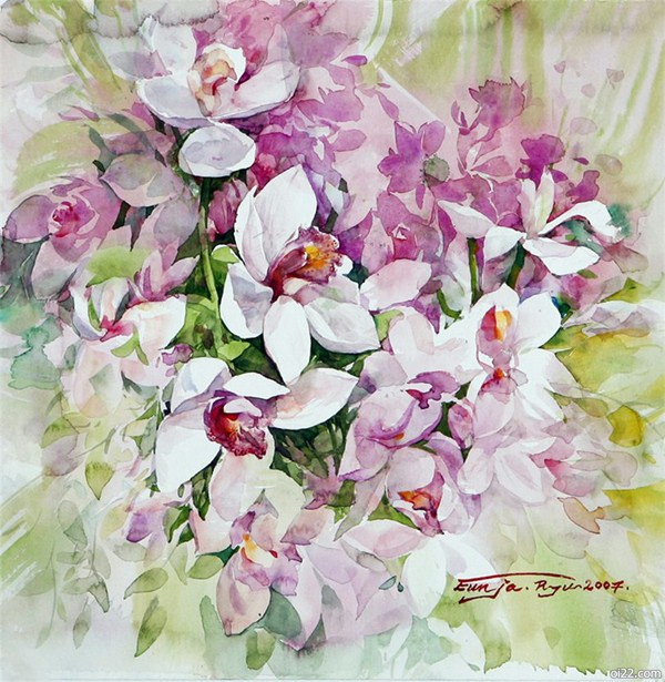 花的姿态，插画师Ryu Eunja水彩插画作品清晰大图