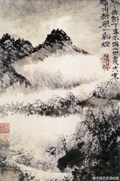 【 清 石涛 《山霁泉清》 】石涛作画构图新奇，无论是黄山云烟，江南水墨，还是悬崖峭壁，枯树寒鸦，或平远、深远、高远之景，都力求布局新奇，意境翻新。他尤其善用“截取法”以特写之景传达深邃之境。他笔情恣肆，…