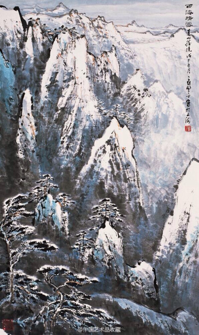 【 应野平 《山水图》 】 应野平（1910—1990），原名端俊，又名野苹，浙江宁海县人，家学渊源。他的山水画早期圆厚秀润，气清骨雅，晚年则老辣拙朴，雄浑刚健，气度宽博。他以敏锐的艺术触角，紧贴时代脉搏，彰显时…