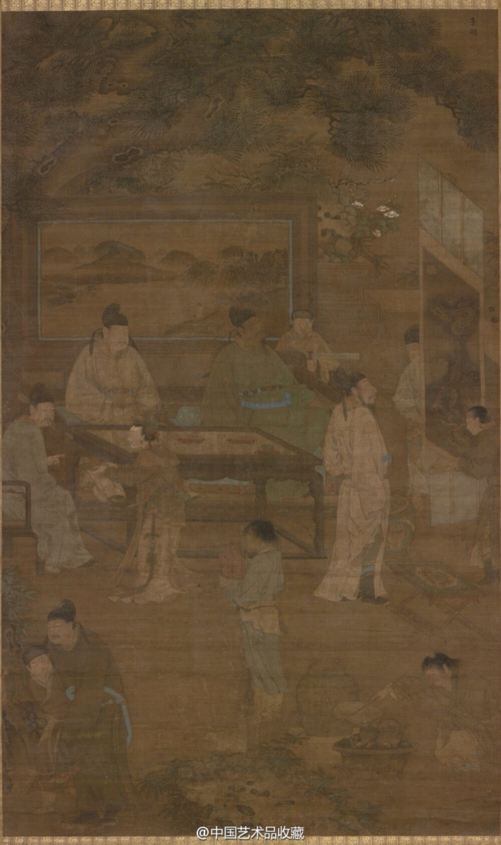 【 元 任仁发（传）《琴棋书画图》 】立轴，绢本设色，172.8×104.2cm×4，日本东京国立博物馆藏。 任仁发政务餘暇时爱好诗文书画，擅长毛笔书法，尤精於画人物和鞍马。其绘画用笔遒劲，线条简练，设色典雅，形象真实生动，传神刻画出人物的鲜明个性和所处的环境背景。