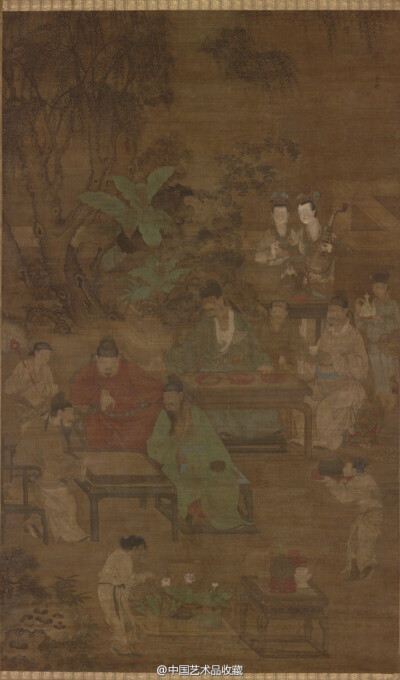 【 元 任仁发（传）《琴棋书画图》 】立轴，绢本设色，172.8×104.2cm×4，日本东京国立博物馆藏。 任仁发政务餘暇时爱好诗文书画，擅长毛笔书法，尤精於画人物和鞍马。其绘画用笔遒劲，线条简练，设色典雅，形象真实…