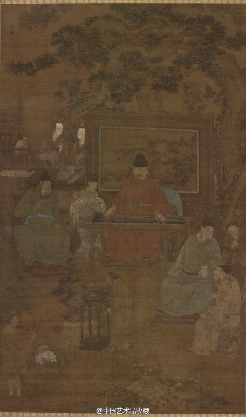 【 元 任仁发（传）《琴棋书画图》 】立轴，绢本设色，172.8×104.2cm×4，日本东京国立博物馆藏。 任仁发政务餘暇时爱好诗文书画，擅长毛笔书法，尤精於画人物和鞍马。其绘画用笔遒劲，线条简练，设色典雅，形象真实生动，传神刻画出人物的鲜明个性和所处的环境背景。