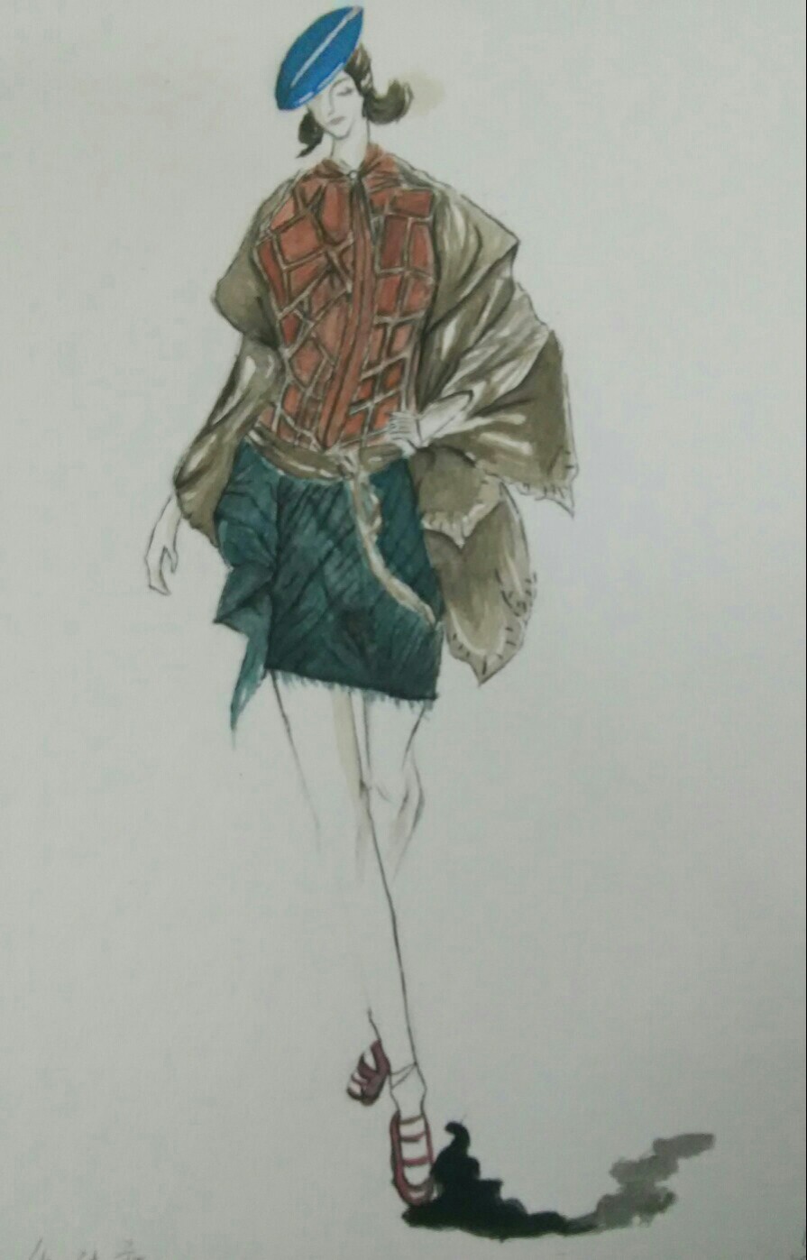 服装设计，水彩画，