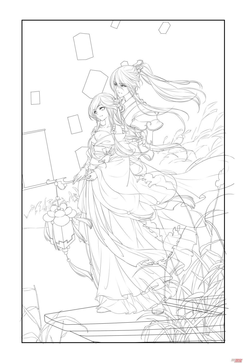 知音漫客 彼之千年 千秋叶工作室 「赏灯------古风扉页线稿子,sai痴