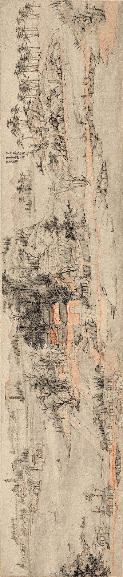 【 清 弘仁 《芝昜东湖图》】卷，纸本设色，29.7×173cm ，美国波士顿美术馆藏。 弘仁一生未有功名，也较少世俗的应酬。他因心灰意懒而出家，心静如止水，在空寂与幽静中专心于艺术创作，将内心的孤独、无助与寂寥通…