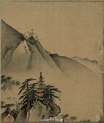 【 南宋 叶肖严 《西湖十景图册》 】册页，绢本，墨笔，淡设色，23.9×20.2cm×10，台北故宫博物院藏。其风格似马远而略拘谨，山石多用湿笔轻染，石顶稍加小斧劈皴，与夏珪的大笔拖染、磅礴挥洒不同。该图传入清宫，乾…