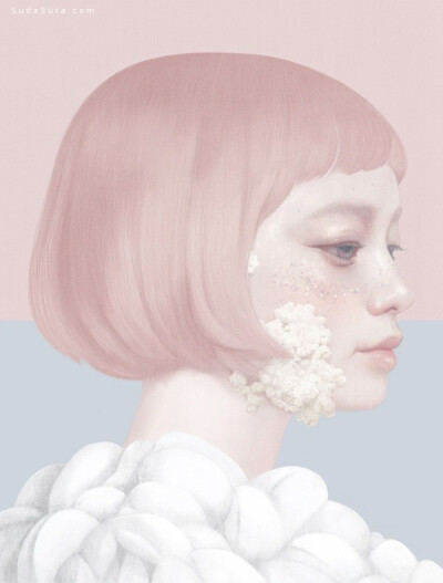 Hsiao Ron Cheng（郑晓嵘），1986年出生在台湾的插画艺术家。她的作品灰色温柔，充满着怪诞的想法，画面使用色轻柔，用明亮色填满画面给予满满地夏天ice cream的味道。