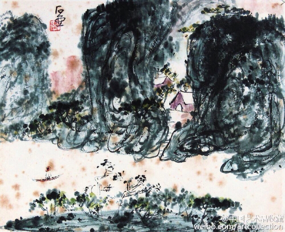 【 陈子庄 《画山水》 】巴蜀画坛奇才陈子庄（1913-1976），原名陈福贵，重庆永川人，有兰园、南原、十二树梅花书屋主人等号，晚年直称石壶。陈子庄宗唐宋元明清诸家，兼吸民间技法，博采众长，自成一格。被誉为“中国的梵高”。他擅山水，多取乡村田园小景入画，既有文人气息，又富民间情味。