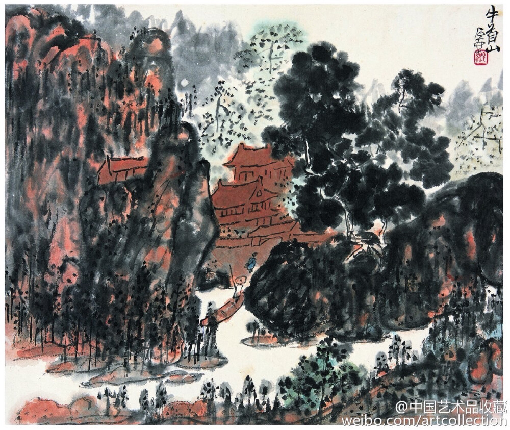 【 陈子庄 《画山水》 】巴蜀画坛奇才陈子庄（1913-1976），原名陈福贵，重庆永川人，有兰园、南原、十二树梅花书屋主人等号，晚年直称石壶。陈子庄宗唐宋元明清诸家，兼吸民间技法，博采众长，自成一格。被誉为“中国的梵高”。他擅山水，多取乡村田园小景入画，既有文人气息，又富民间情味。