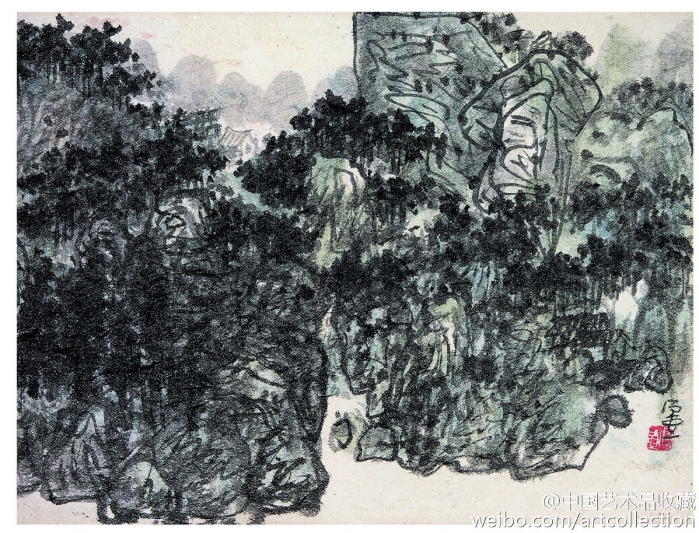 【 陈子庄 《画山水》 】巴蜀画坛奇才陈子庄（1913-1976），原名陈福贵，重庆永川人，有兰园、南原、十二树梅花书屋主人等号，晚年直称石壶。陈子庄宗唐宋元明清诸家，兼吸民间技法，博采众长，自成一格。被誉为“中国的梵高”。他擅山水，多取乡村田园小景入画，既有文人气息，又富民间情味。