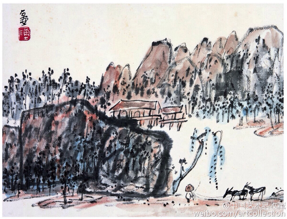 【 陈子庄 《画山水》 】巴蜀画坛奇才陈子庄（1913-1976），原名陈福贵，重庆永川人，有兰园、南原、十二树梅花书屋主人等号，晚年直称石壶。陈子庄宗唐宋元明清诸家，兼吸民间技法，博采众长，自成一格。被誉为“中国的梵高”。他擅山水，多取乡村田园小景入画，既有文人气息，又富民间情味。