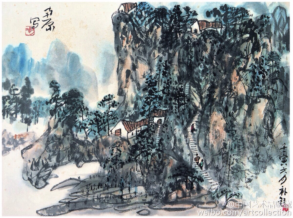 【 陈子庄 《画山水》 】巴蜀画坛奇才陈子庄（1913-1976），原名陈福贵，重庆永川人，有兰园、南原、十二树梅花书屋主人等号，晚年直称石壶。陈子庄宗唐宋元明清诸家，兼吸民间技法，博采众长，自成一格。被誉为“中国的梵高”。他擅山水，多取乡村田园小景入画，既有文人气息，又富民间情味。