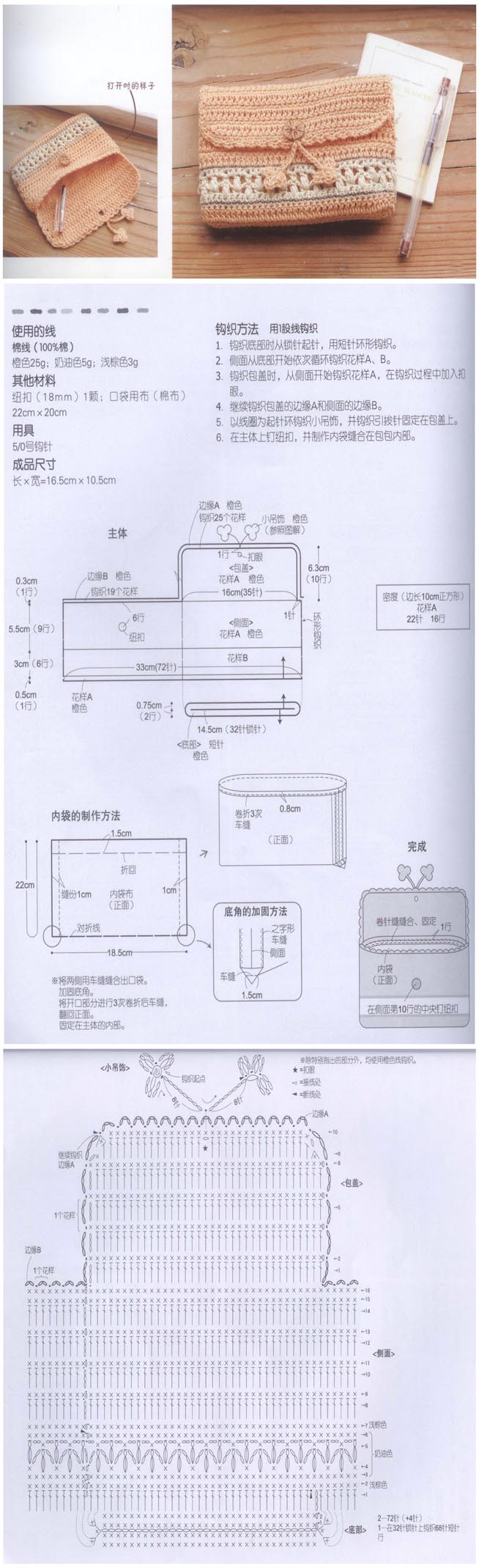 用色彩不同的花样编织一款小包，花型装饰穗增加几分亮点。 #钩织图解#