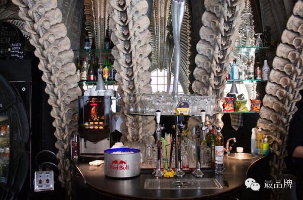 ▲H.R. Giger Museum Bar,Gruyères, Switzerland光看照片就知道不簡單，這間由異型之父 Hans Rudolf Giger 所設計的咖啡廳，就座落在他的家鄉：瑞士裡，裡面充滿《異形》的元素，有點昏暗的酒吧內，充斥著滿滿的脊椎與肋骨，加上特別設計的高聳椅背座椅，就像被外星人包圍著，對於喜歡《異形》電影的人來說，這間店肯定是這輩子必去的吧！