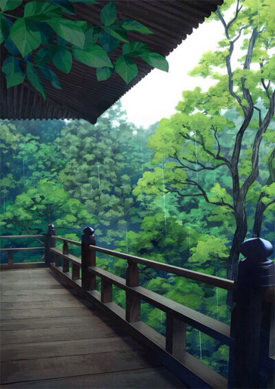 雨にけぶる p站画师⑪ 场景插画 雨