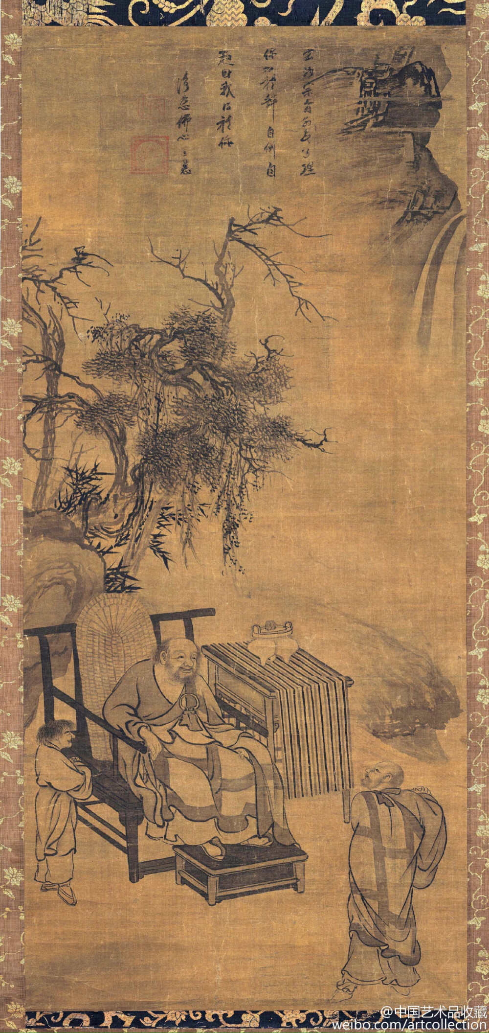 【 元 佚名 《玄沙接物利生图》 】轴,绢本,墨笔,103×46cm,京都国立