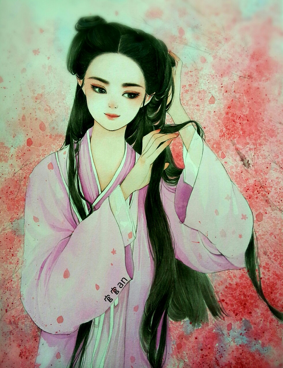 花千骨 赵丽颖 水彩画 图源:官官an