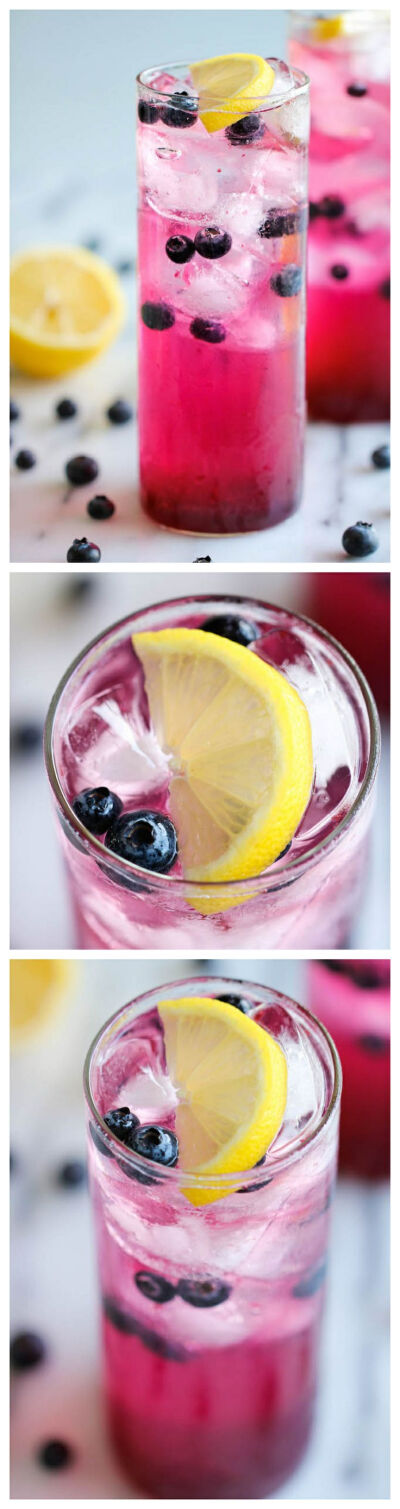 【蓝莓柠檬汁】——材料：柠檬，蓝莓，水，冰块。——做法：将柠檬榨汁，随后将蓝莓倒入杯中，再加入凉开水和冰块搅匀即可。