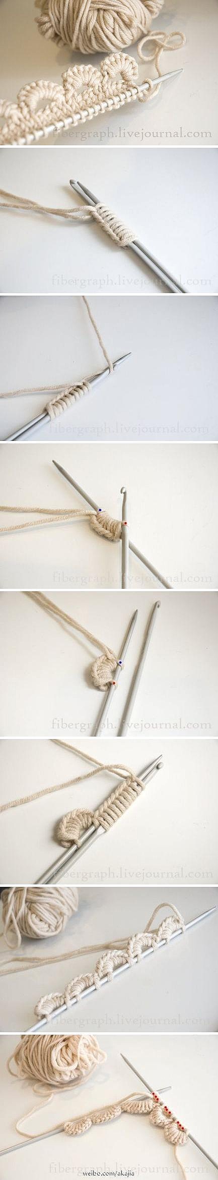 一种花边的织法，挺不错的，可以收藏起来备用。先用2根针，打好结，再把底部那根针抽掉。