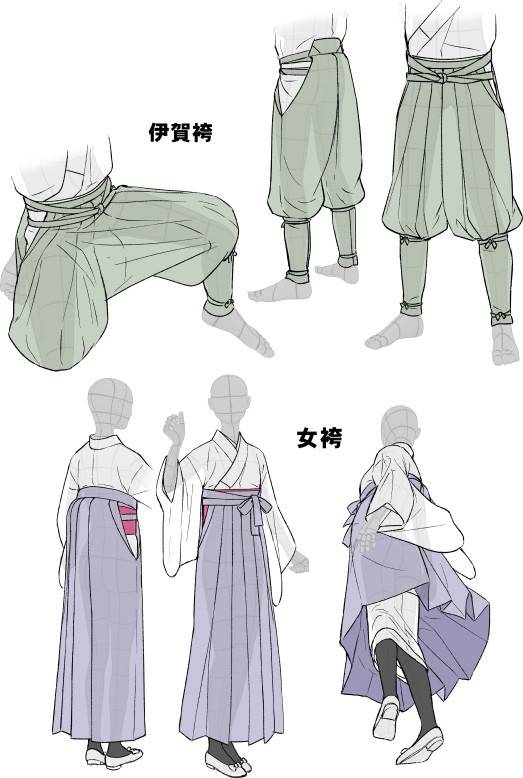 #绘画参考# 摩耶薫子老师的日本传统服饰解析，羽织、女袴、巫女装、浴衣等