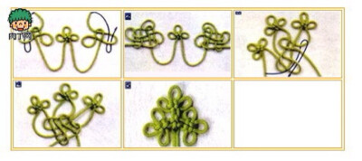 如意结是以四个酢浆草结组合而成，本结的应用很广，几乎各种结饰的组合，都可搭配上。 如意结：